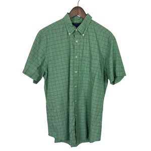 Nautica Green Plaid Short Sleeve Button Down Shirt Men’s Large 100% Cotton Stain